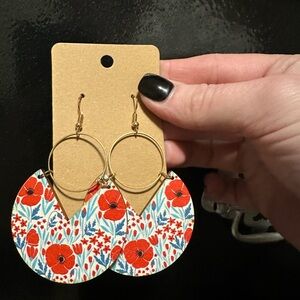 Red and Gold Floral Statement Earrings